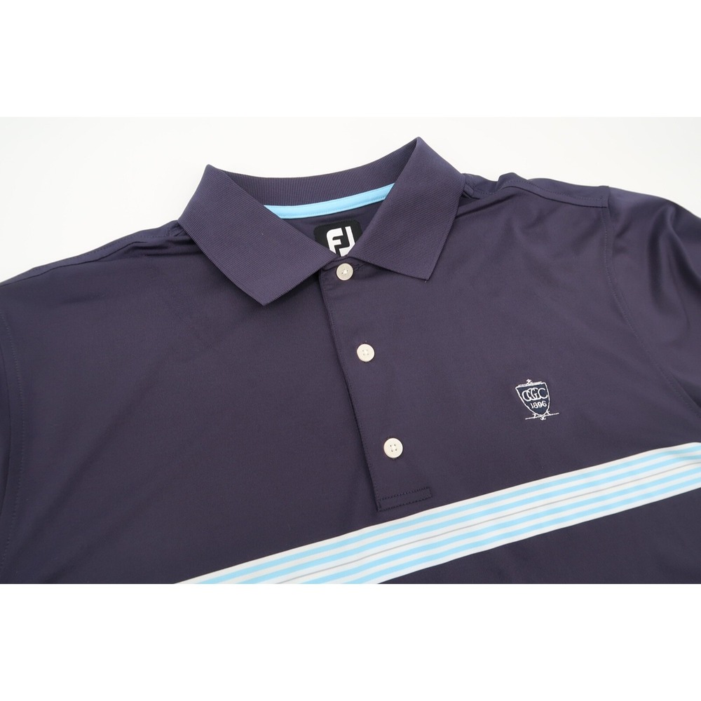 Footjoy Mens Large Navy Striped PGA Tour Golf Performance Polo Shirt